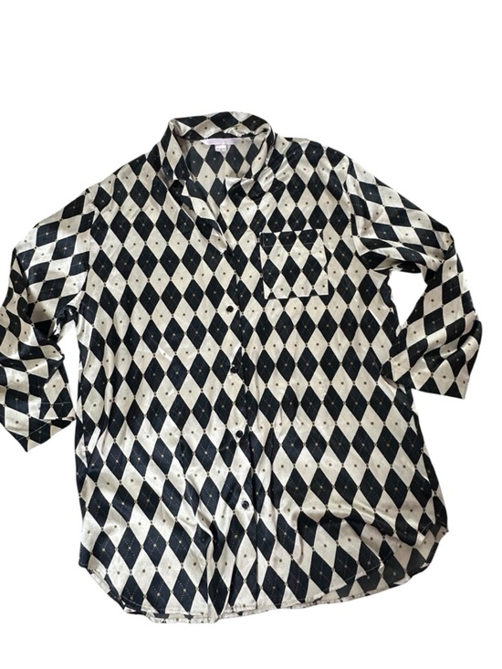 Victoria's Secret Other - Victoria Secret Black and White Diamond Silky Night Shirt Sz M